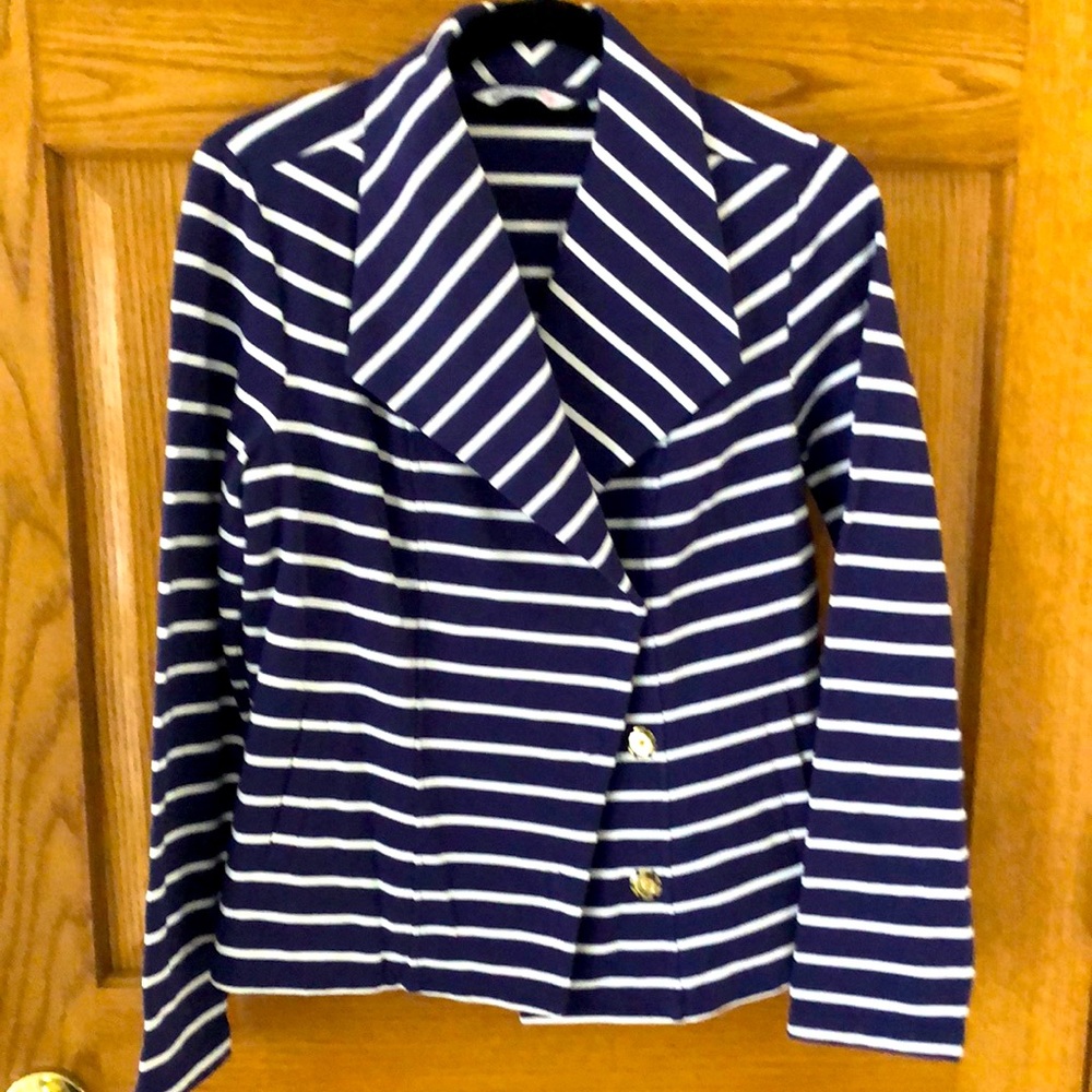Isaac Mizrahi Navy stripe cotton blazer